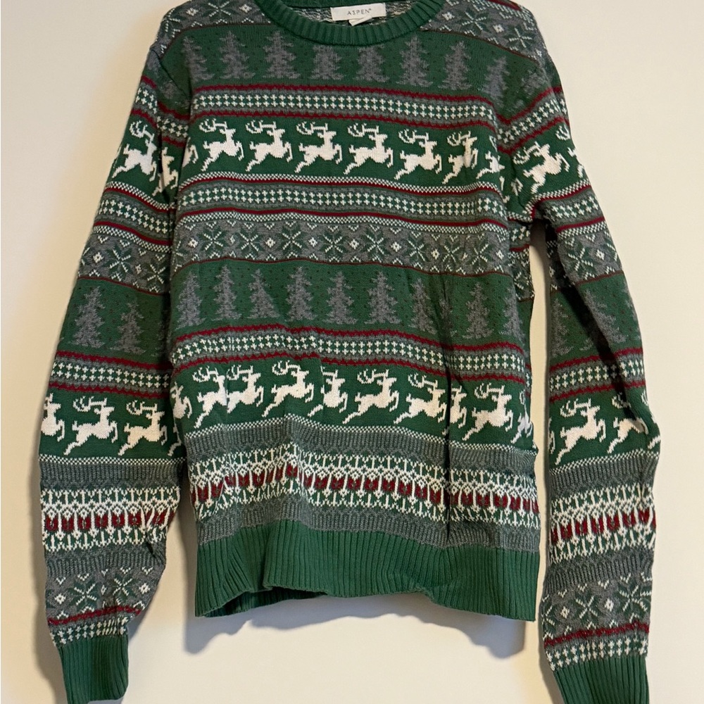 Green Fair Isle Reindeer Crewneck Sweater - Men